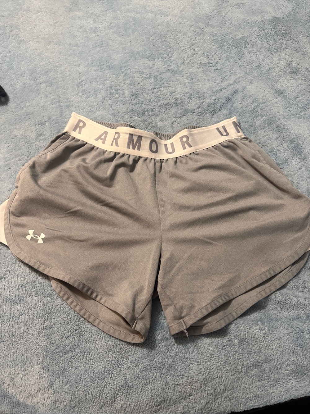 Under Armour Women's Light Gray Athletic Shorts with Branded Waistband